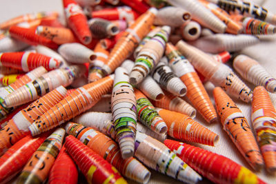 Full frame shot of multi-colored paper beads