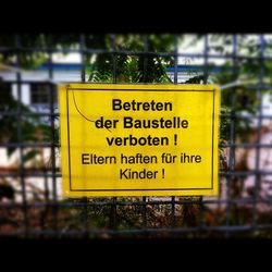 Close-up of information sign