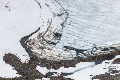 High angle view of frozen lake during winter