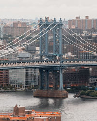 Bridge over river with buildings in background