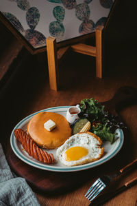 High angle view of food in plate on table