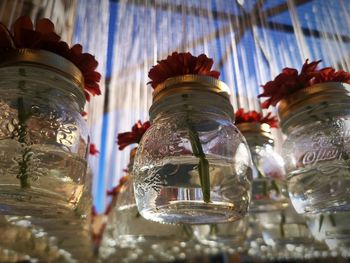 Close-up of glass jar on table