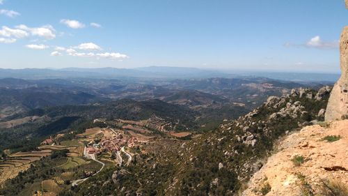 High angle view of mountains against sky