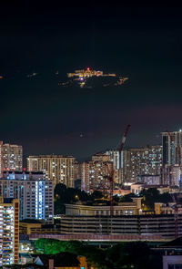 Illuminated buildings in city at night