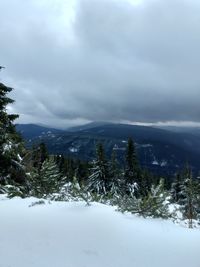 Scenic view of landscape against sky during winter