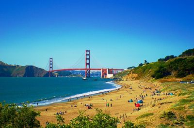 View of suspension bridge at beach