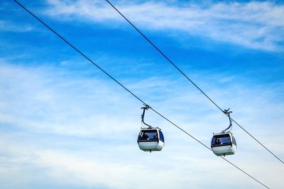 Low angle view of overhead cable cars