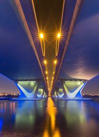 Illuminated bridge at night