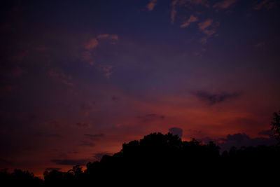 Low angle view of silhouette trees against sky at sunset