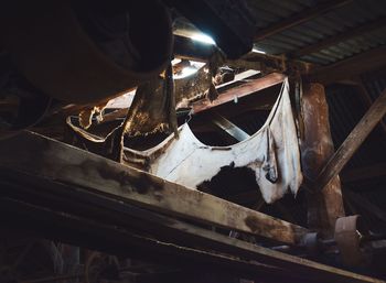 High angle view of man working on wood