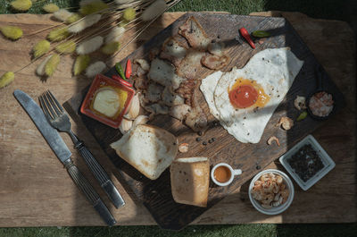 High angle view of food on table