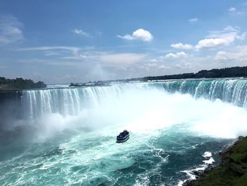 Scenic view of waterfall against sky