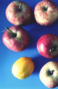 High angle view of apples on table