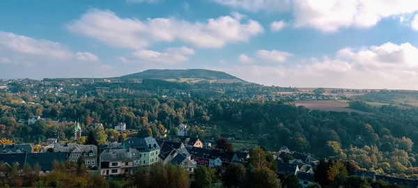 High angle view of townscape against sky