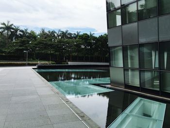 Modern office building with pond