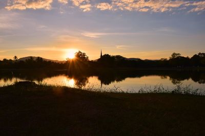 Scenic view of lake against sky during sunset