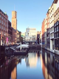 Canal amidst buildings in city against sky