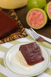 Close-up of dessert in plate on table