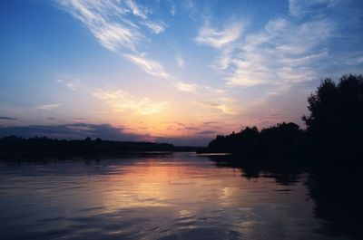 Scenic view of lake against sky during sunset