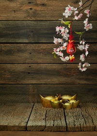 High angle view of flowering plant on table