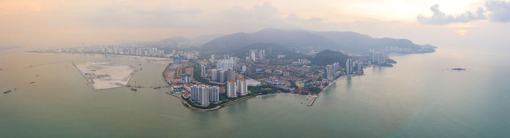 High angle view of city buildings