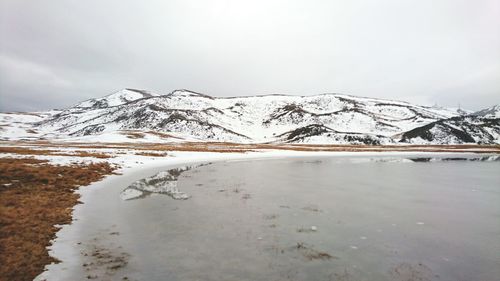 Frozen water against sky