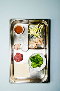 High angle view of food on white background