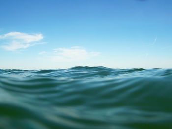 Close-up of rippled water against blue sky