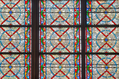 Beautiful vitrages stained glass windows of cathedral notre-dame de paris before fire april 15, 2019