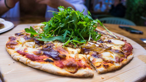 Close-up of pizza on table