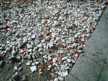 High angle view of stones on street