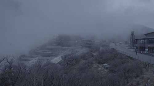 High angle view of snow covered landscape