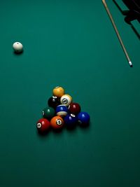 High angle view of balls on pool table