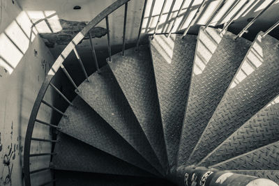 High angle view of spiral staircase in building