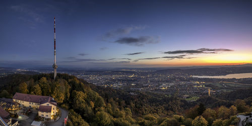 High angle view of cityscape against sky during sunset