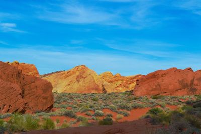 View of rock formations in desert