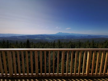 Fence on landscape against sky