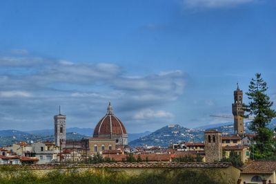 Panoramic view of buildings against sky in city