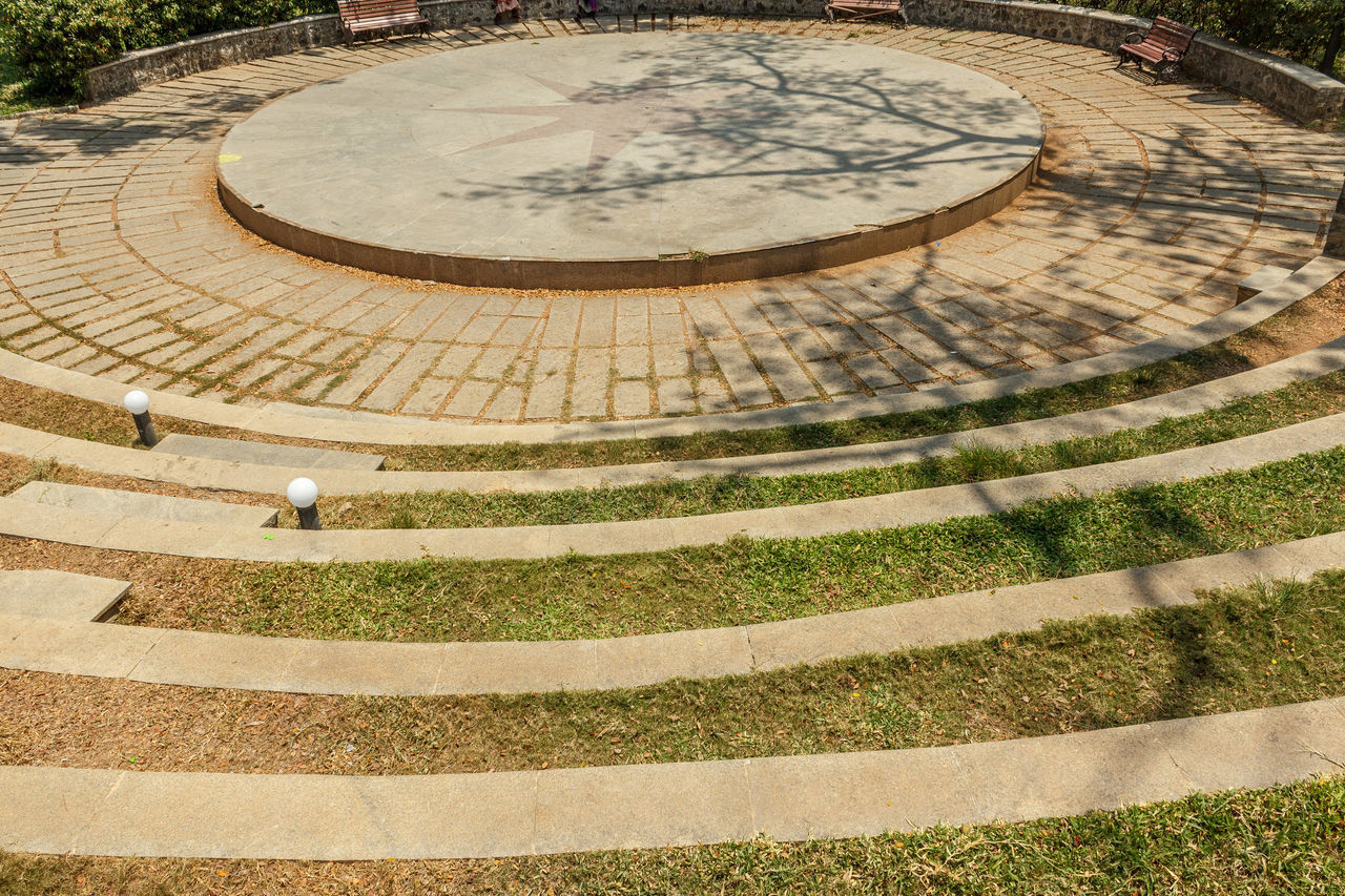 HIGH ANGLE VIEW OF FORMAL GARDEN