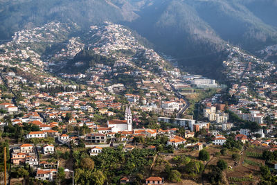 High angle view of buildings in city