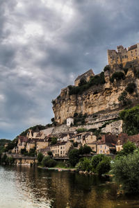 Low angle view of fort against cloudy sky