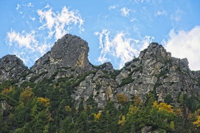 Low angle view of rock formation against sky