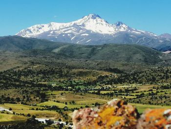 Scenic view of snowcapped mountains against sky