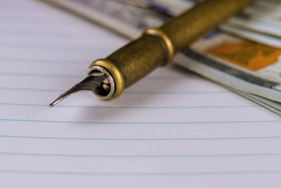 High angle view of pen on table