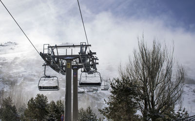 Overhead cable car against sky during winter