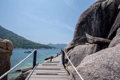 Scenic view of sea and mountains against sky