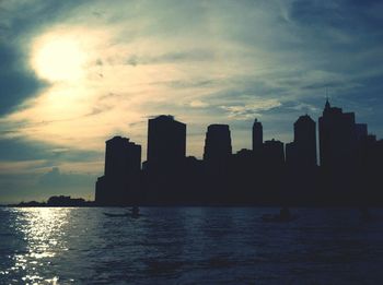 City skyline at sunset