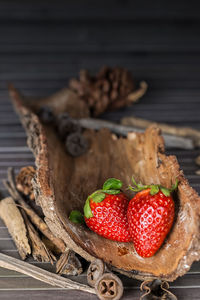 Close-up of strawberries on table