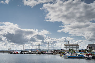 Yachts, sailboats and fishing boats moored in carrickfergus marina