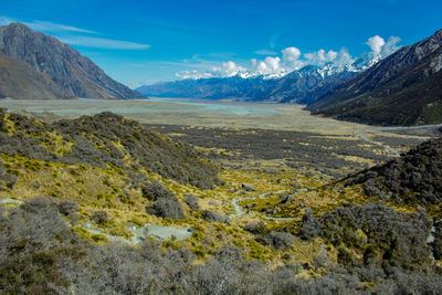 Scenic view of landscape against blue sky